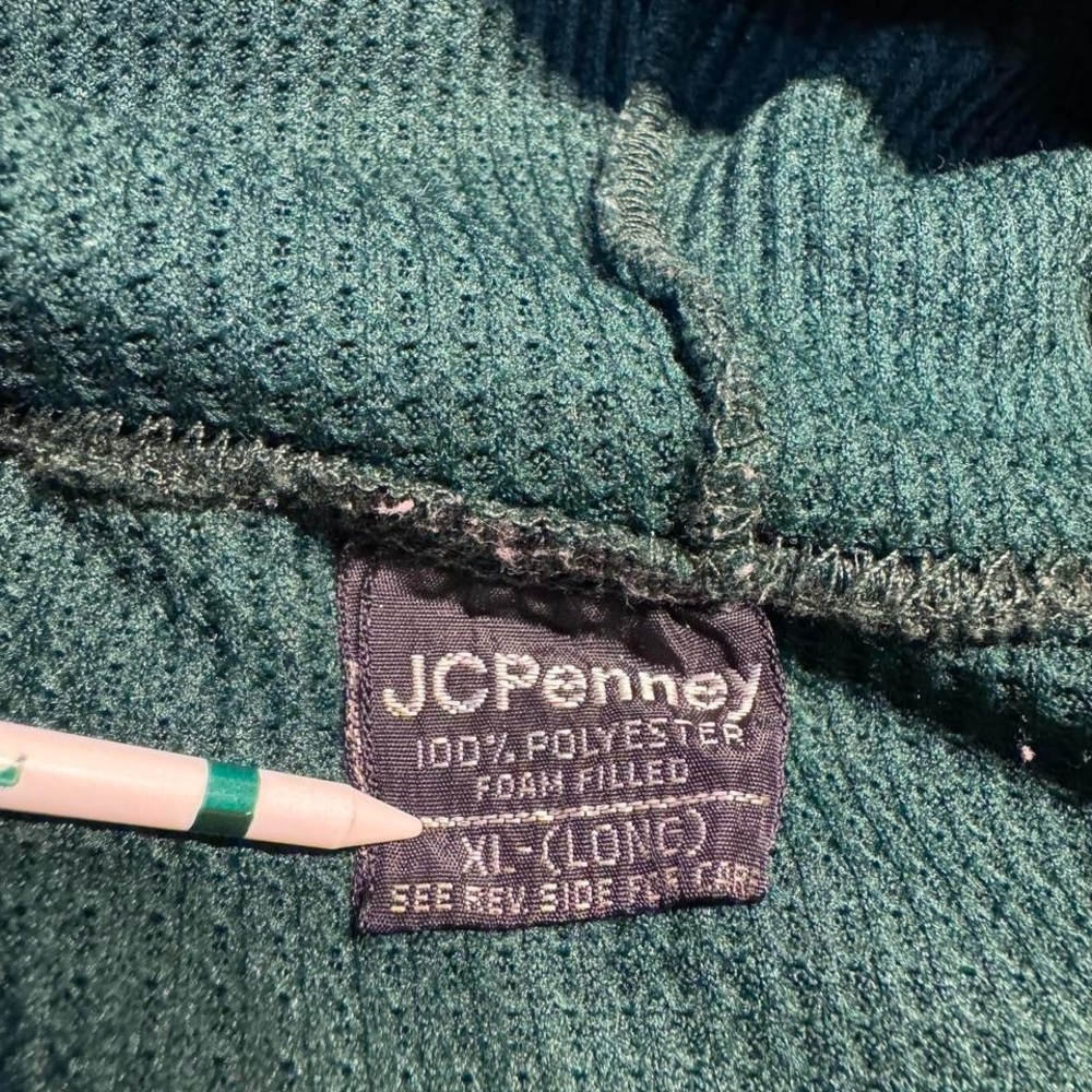 Vintage 70s JC Penney thermal lined waffle full zip hoodie green L mens made USA - Picture 3 of 7